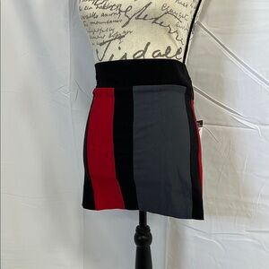 Colorblock spandex Mini Skirt - Red, Black, and Gray